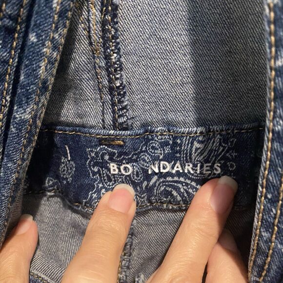 No Boundaries Short Overalls Shortalls Women M Y2k Blue Bandana Print Denim - Picture 2 of 14
